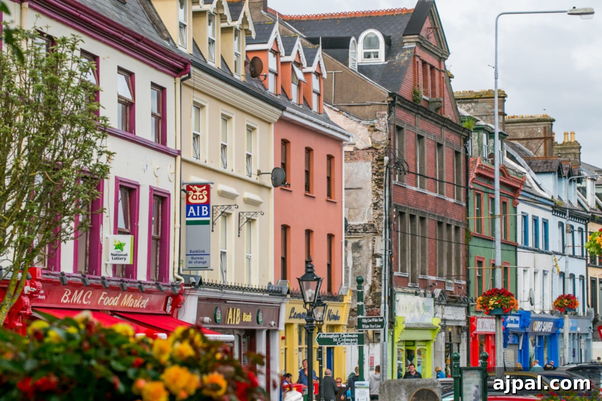 Cobh Ireland Historic Port 17 Cobh, Ireland's charming main street with shops and buildings