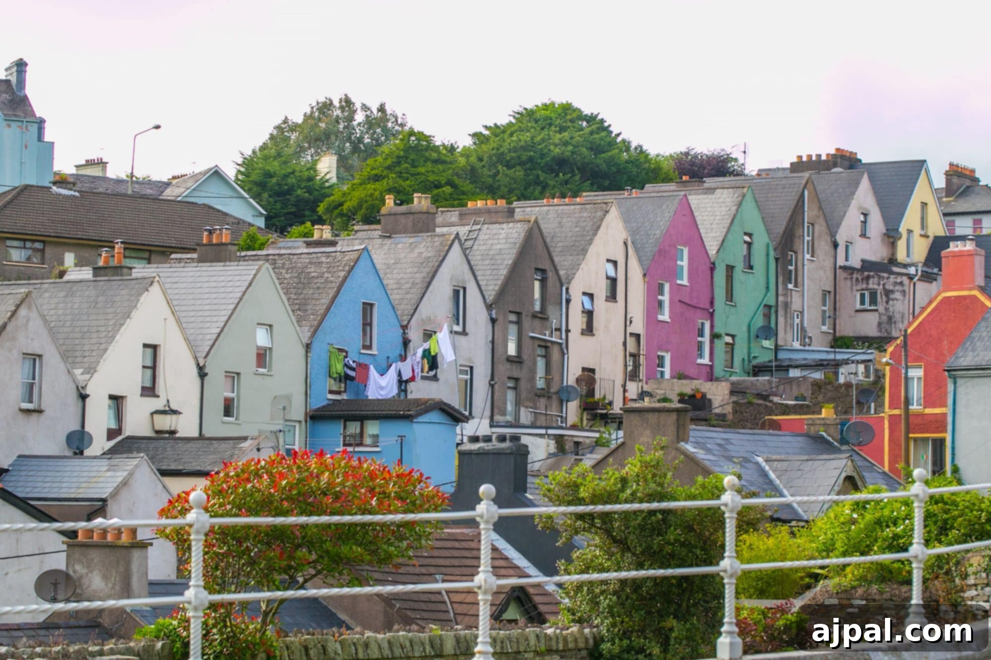 Cobh Ireland Historic Port 3 A picturesque row of colorful houses in Cobh, Ireland