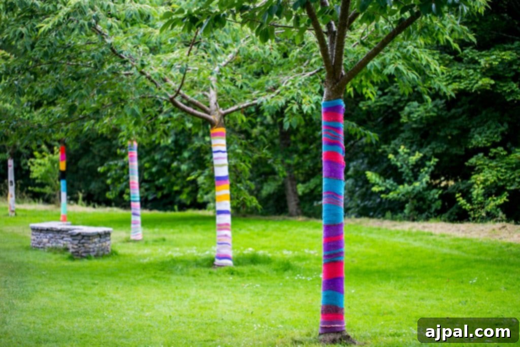 Yarn bombed trees, Blarney Castle. Love how bright they are! 