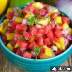 A bowl of fresh watermelon salsa.