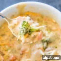 Hearty Slow Cooker Creamy Sausage and Broccoli Cheese Soup 8 A creamy broccoli soup with sausage, cooked slowly in a slow cooker.