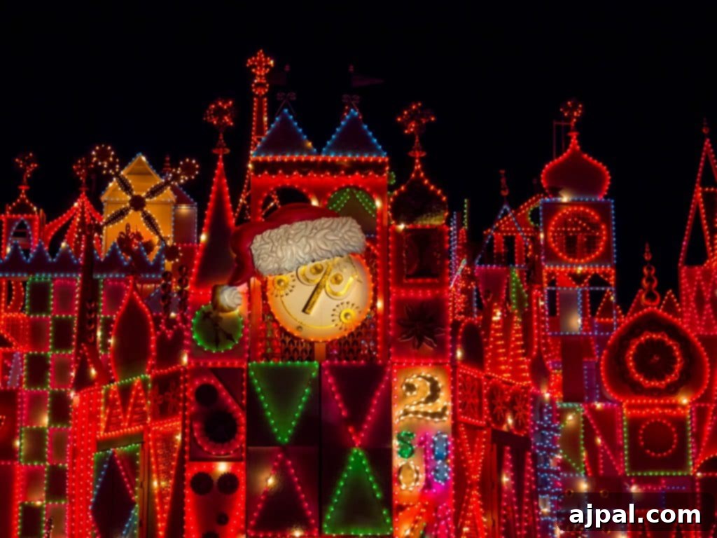 Disneyland's 'it's a small world' Holiday lit up at night