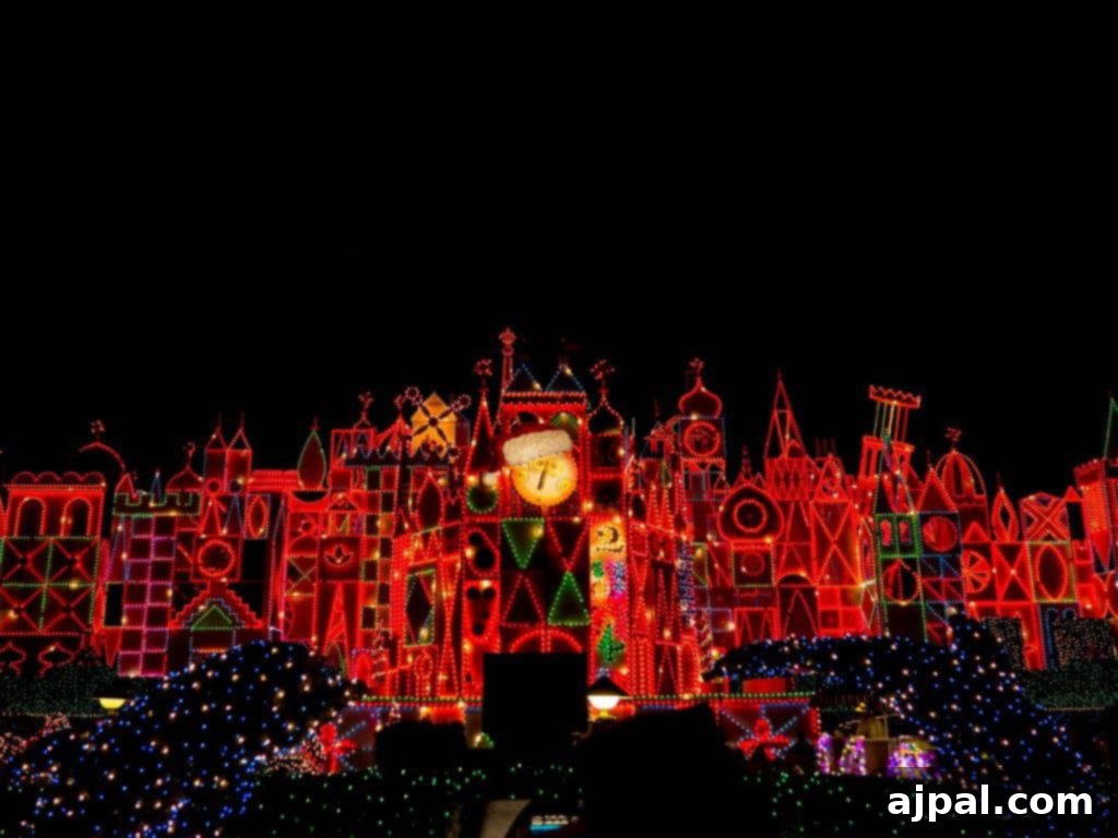 'it's a small world' Holiday facade aglow with Christmas lights