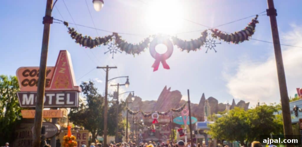 Guests enjoying the festive atmosphere in Disney California Adventure Park