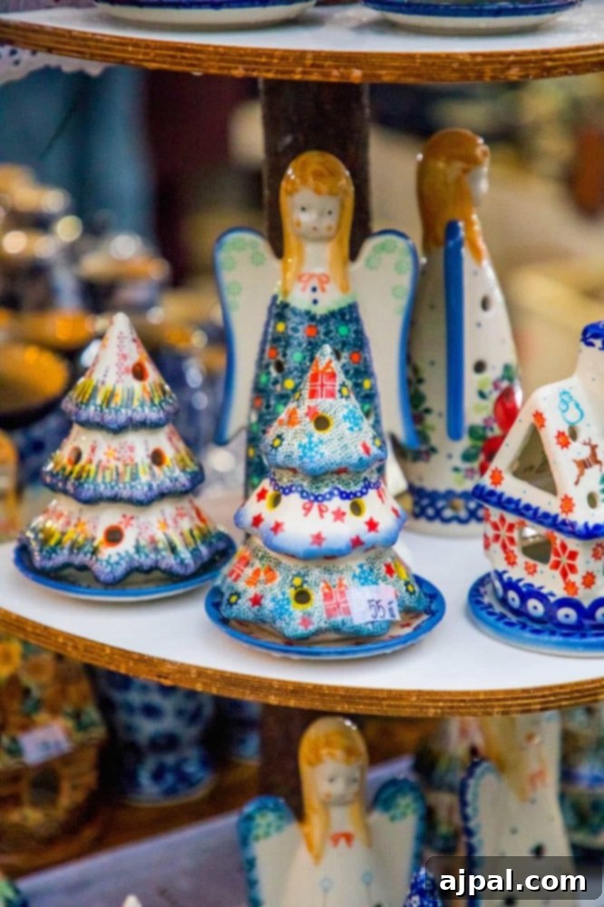 A display of ceramic ornaments at the Krakow Christmas Market.
