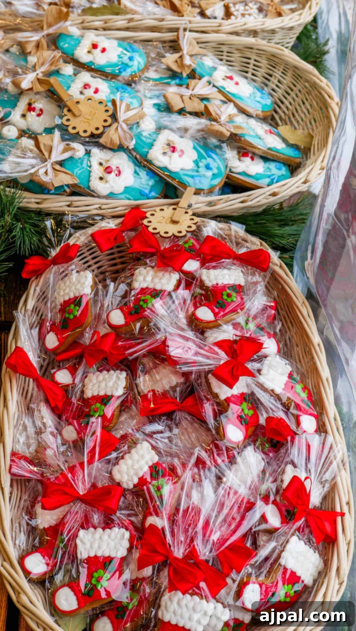 A basket of cookies with santa claus on it, Polish