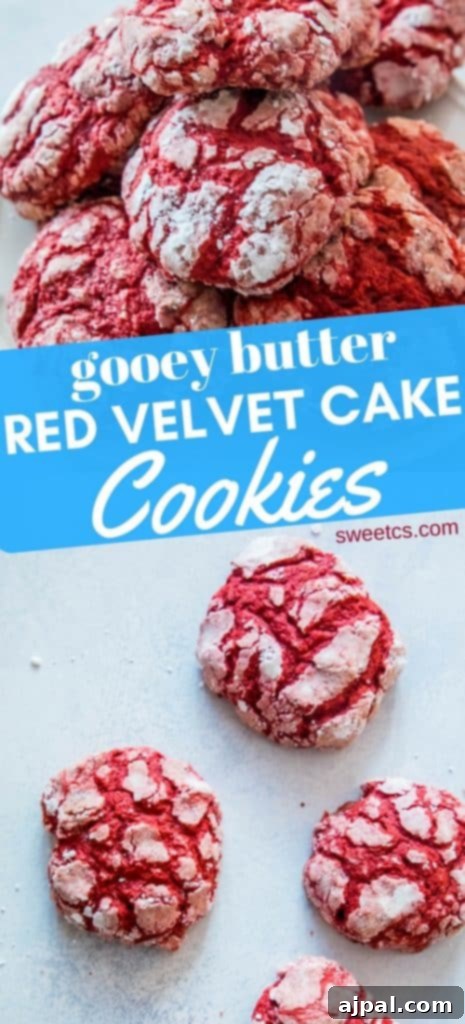 A beautiful stack of gooey red velvet cookies, highlighting their soft texture.