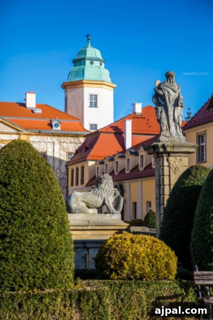 Ksiaz Castle Hotel 4 A majestic lion statue guarding the entrance to Ksiaz Castle.