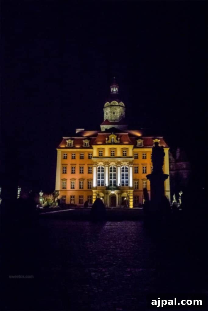 Ksiaz Castle Hotel 5 Ksiaz Castle glowing under the night sky, a historical beacon in Poland.