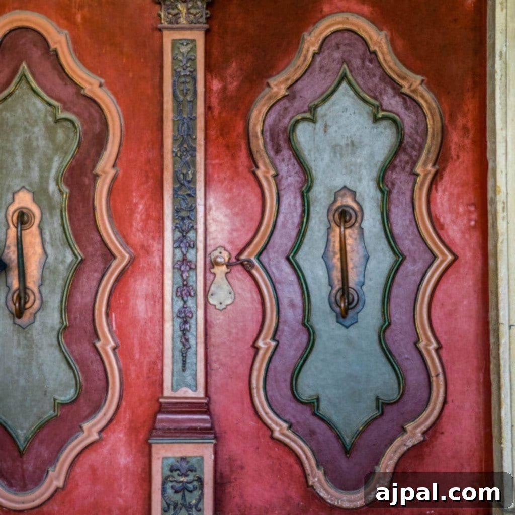 Ksiaz Castle Hotel 6 An exquisitely detailed red door at Ksiaz Castle, showcasing historical craftsmanship.