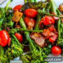 A delicious Charred Bacon and Broccolini Salad, perfect as a vibrant and flavorful side dish.