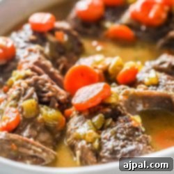 Instant Pot beef stew with carrots and onions, a savory and comforting dish.