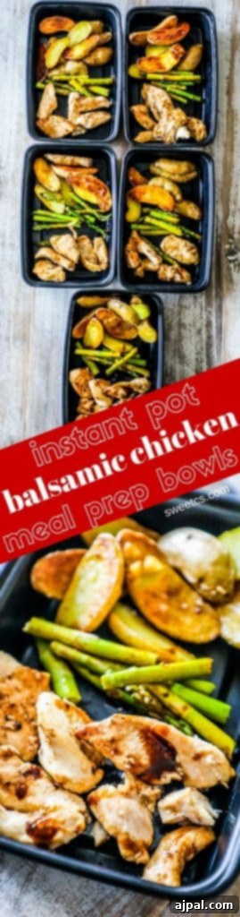 Individual serving of balsamic chicken meal prep bowls, showcasing a delicious and healthy lunch option.