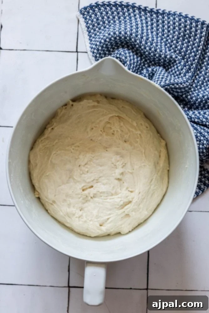 picture of punched down bread dough in a bowl
