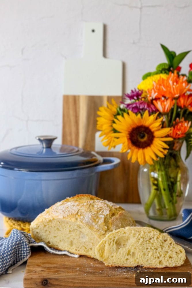 picture of no knead bread on a cutting board