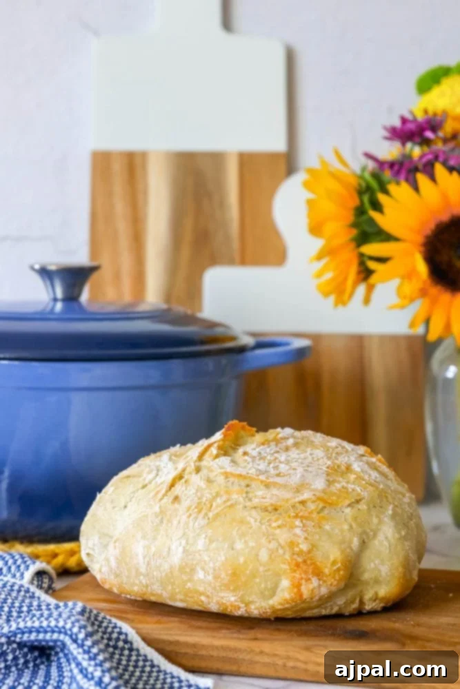 picture of no knead bread on a cutting board