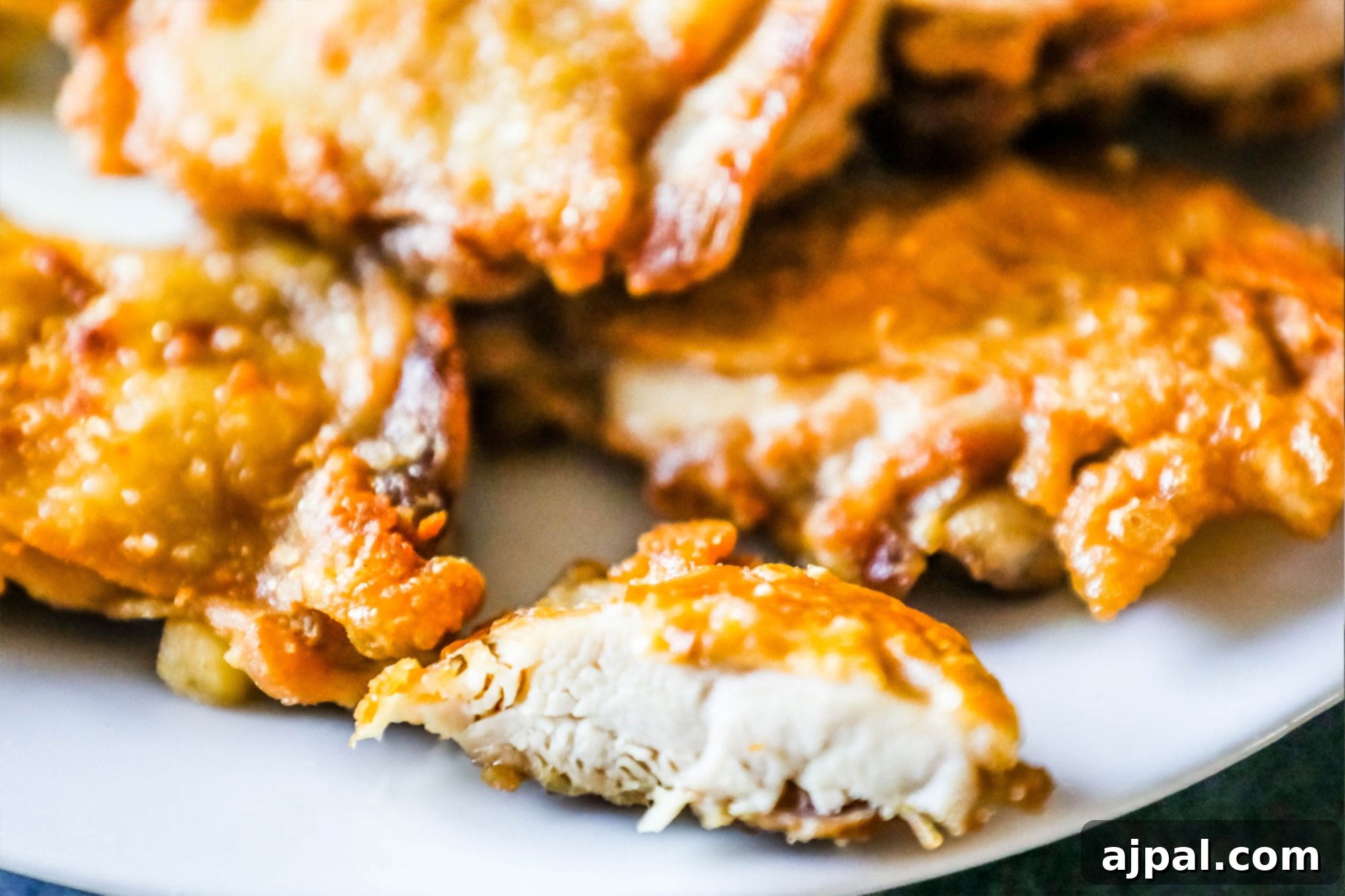 picture of the inside of a keto pan fried chicken thigh