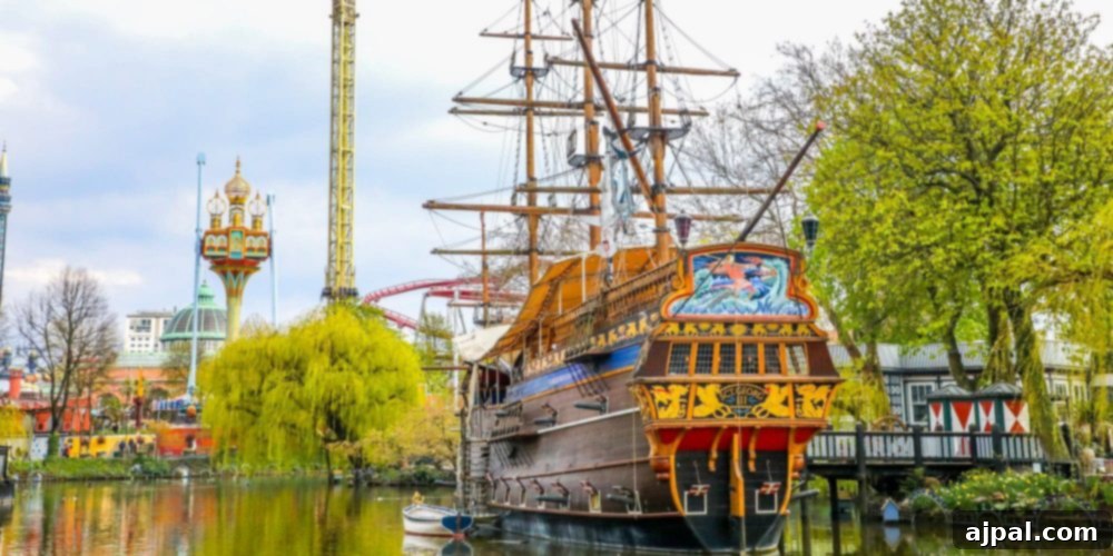 Tivoli Gardens Copenhagen Wonderland 3 A serene boat ride near the enchanting Tivoli Gardens in Copenhagen, reflecting the city's peaceful waterways.