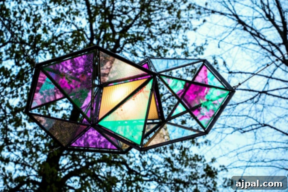 Tivoli Gardens Copenhagen Wonderland 6 A whimsical Tivoli Gardens-themed lantern hanging from a tree in Copenhagen, illuminating the evening.