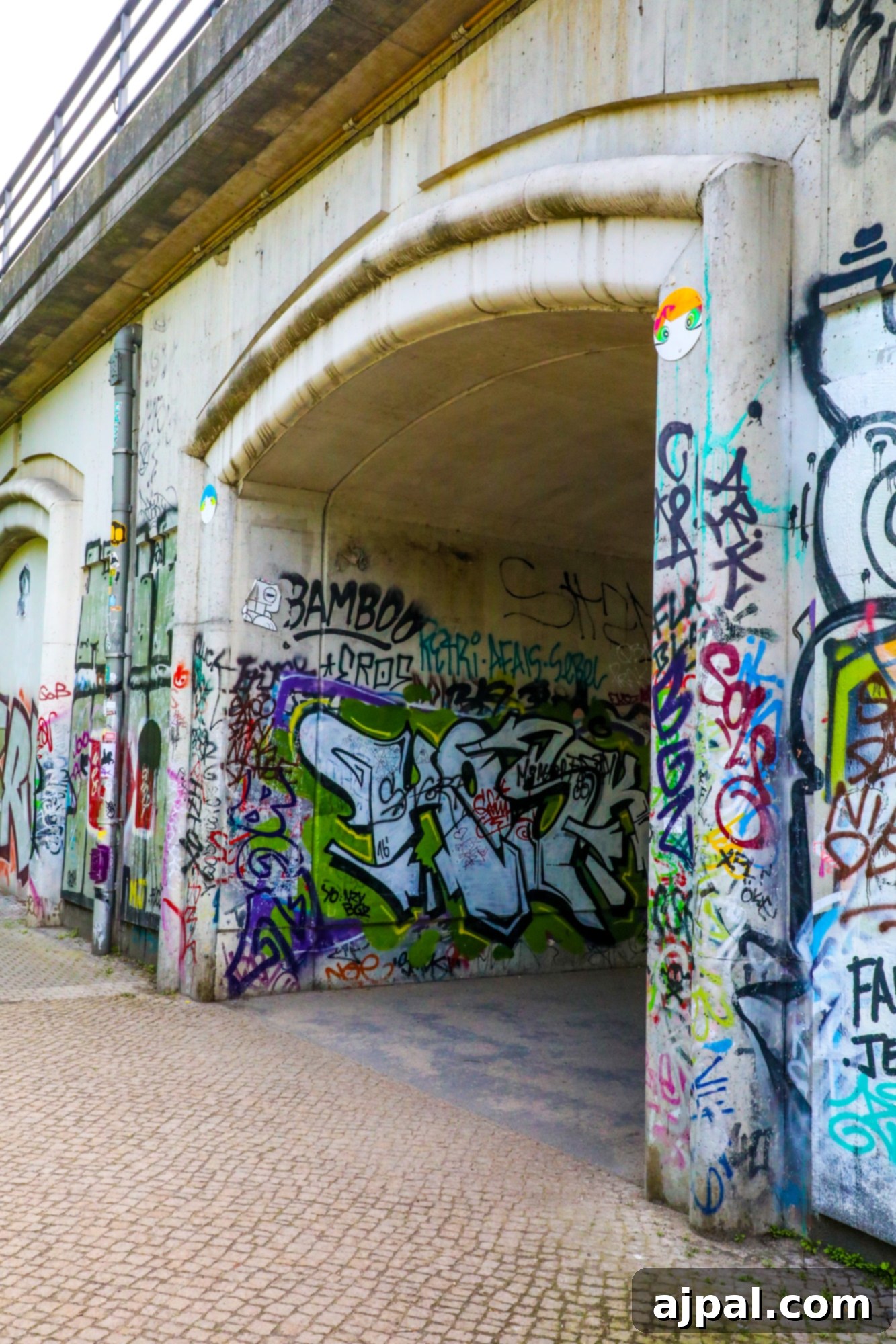 A graffiti-covered bridge in Berlin.