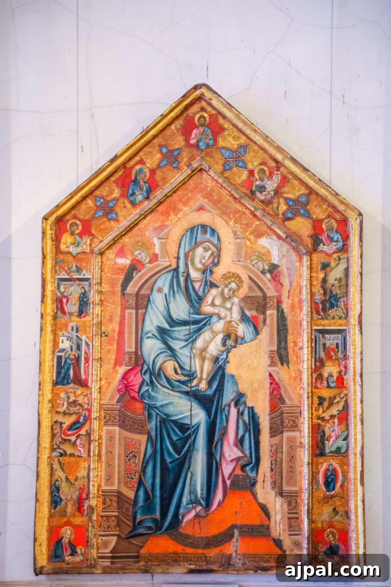 An ornate frame highlights a revered painting of the Virgin and Child, encountered on a Princess Cruises Russia shore excursion in Saint Petersburg.