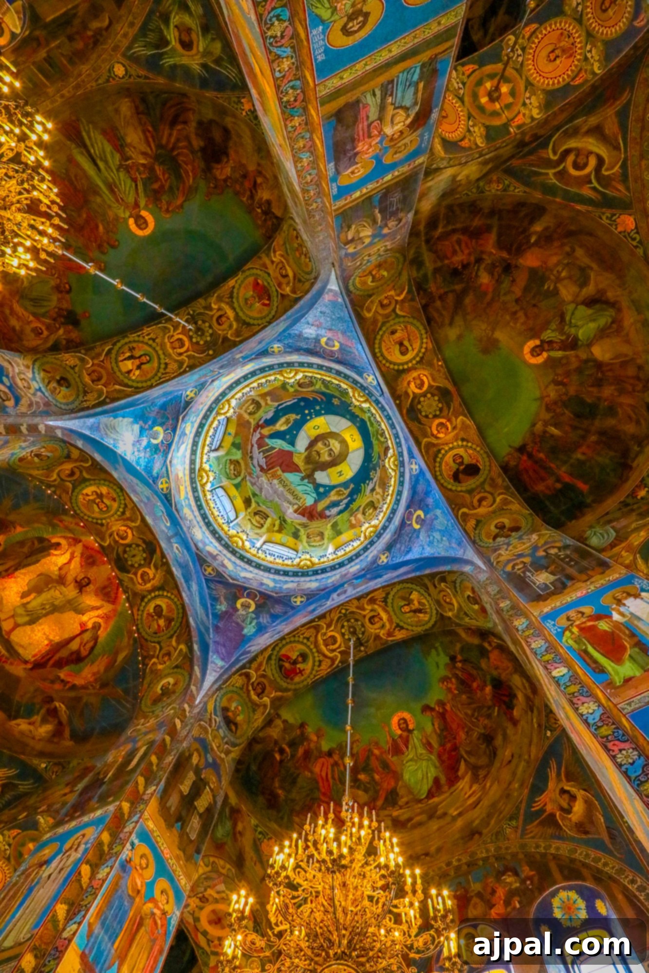 An exquisitely decorated church ceiling in Saint Petersburg, Russia, seen during a Princess Cruises shore excursion.