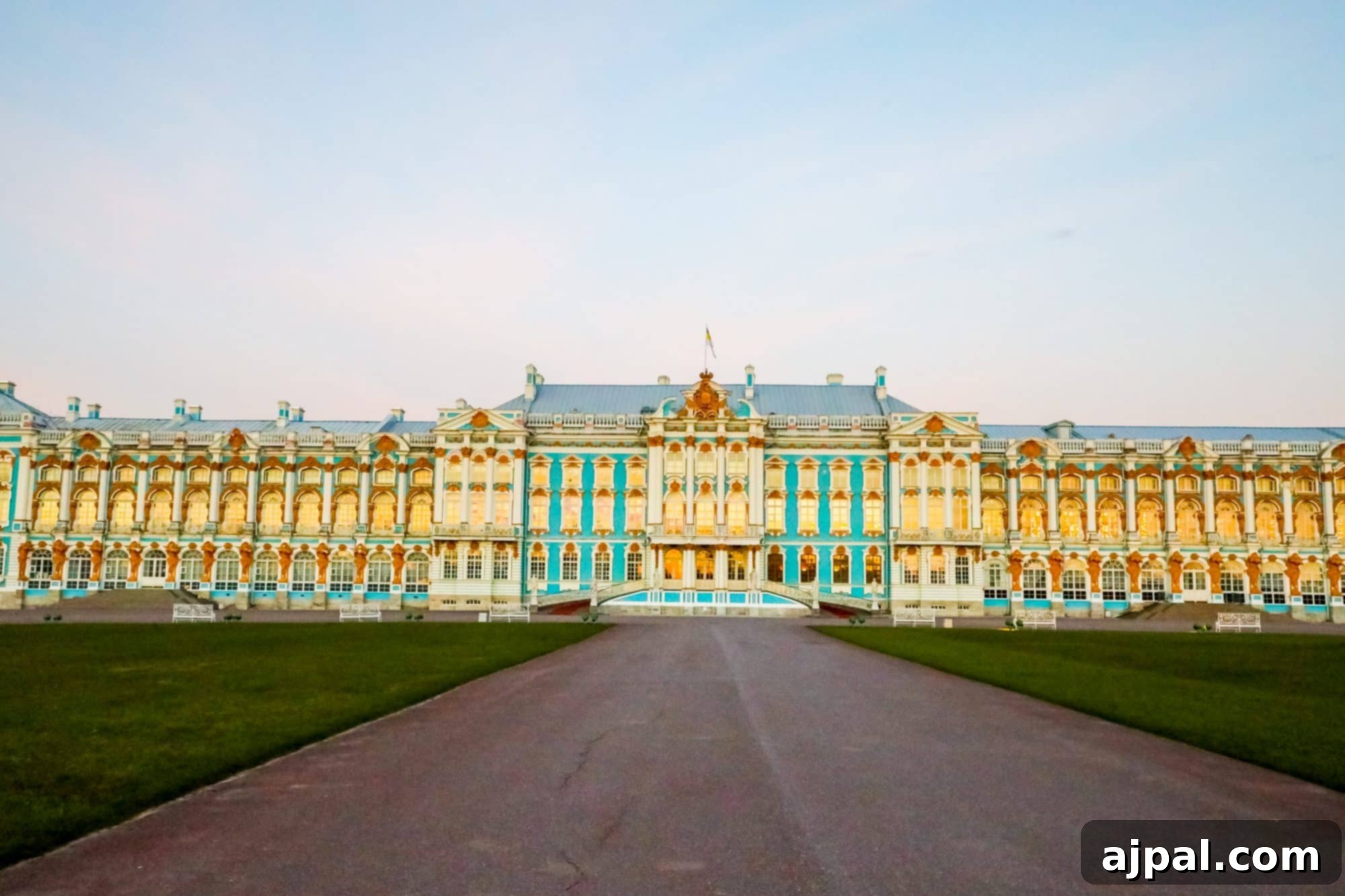 The grand Catherine Palace, a significant imperial residence near Saint Petersburg, Russia.