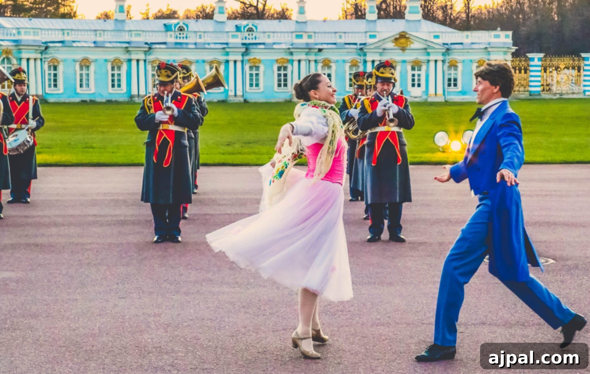 A couple elegantly dancing during a Princess Cruises Saint Petersburg shore excursion.