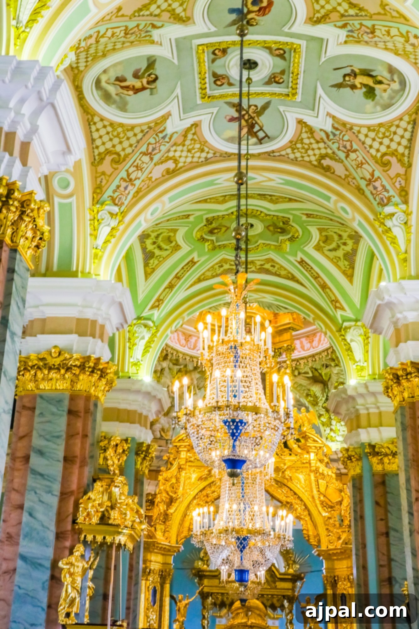 The grand interior of St. Peter’s Cathedral within the Peter and Paul Fortress, an essential stop during a Saint Petersburg Shore Excursion with Princess Cruises.