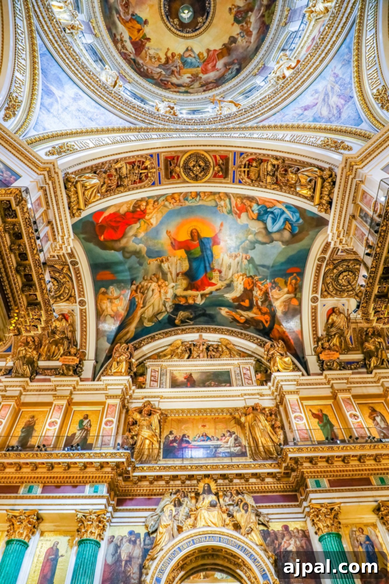 An exquisitely painted ceiling inside an Orthodox church, seen during a Princess Cruises Russia shore excursion.