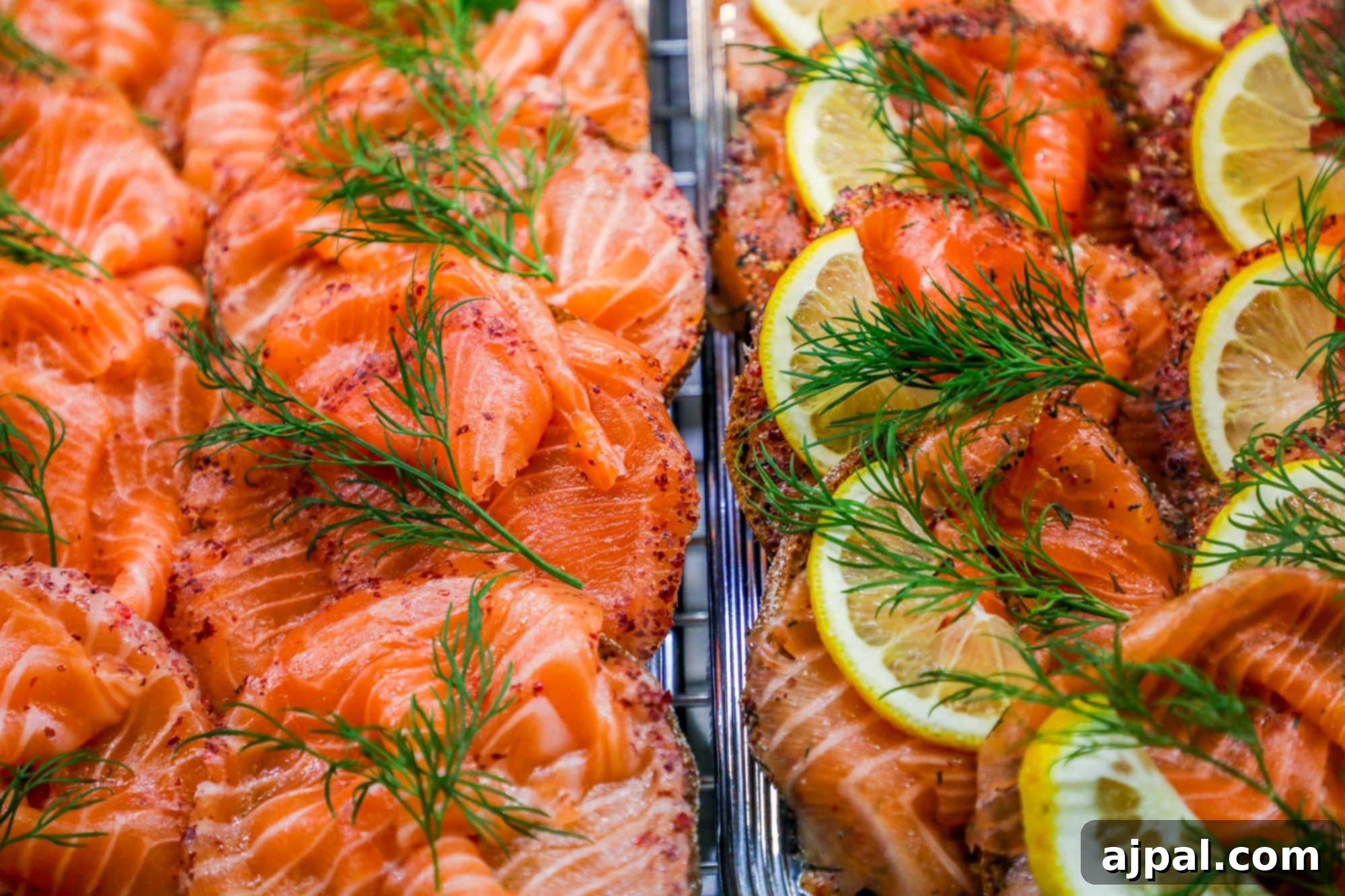 Delicious salmon toast with dill and lemon slices, a fresh delicacy from Helsinki's Old Market Hall.