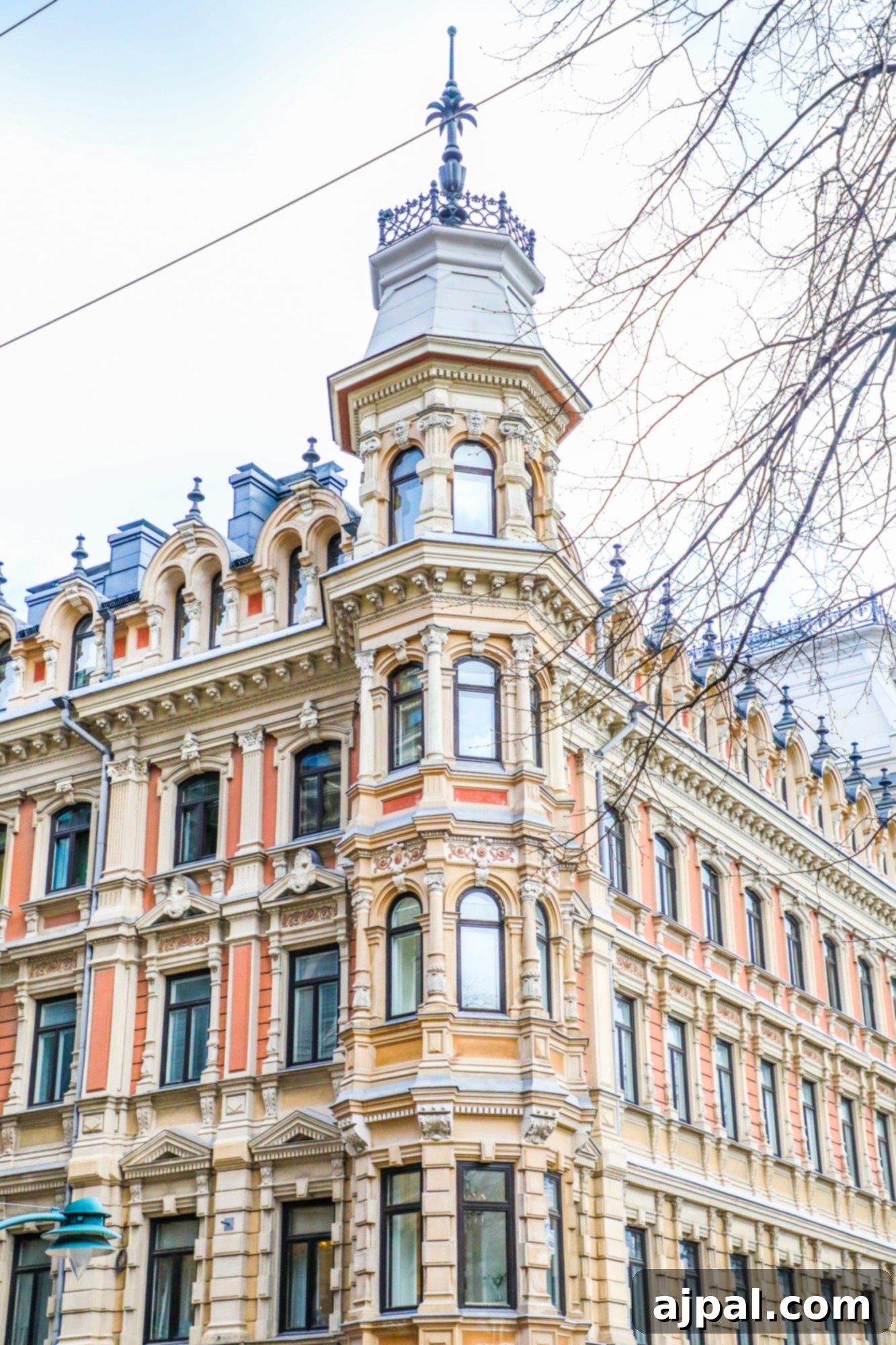 The grand architecture of a historical building in Helsinki, showcasing the city's elegant design.