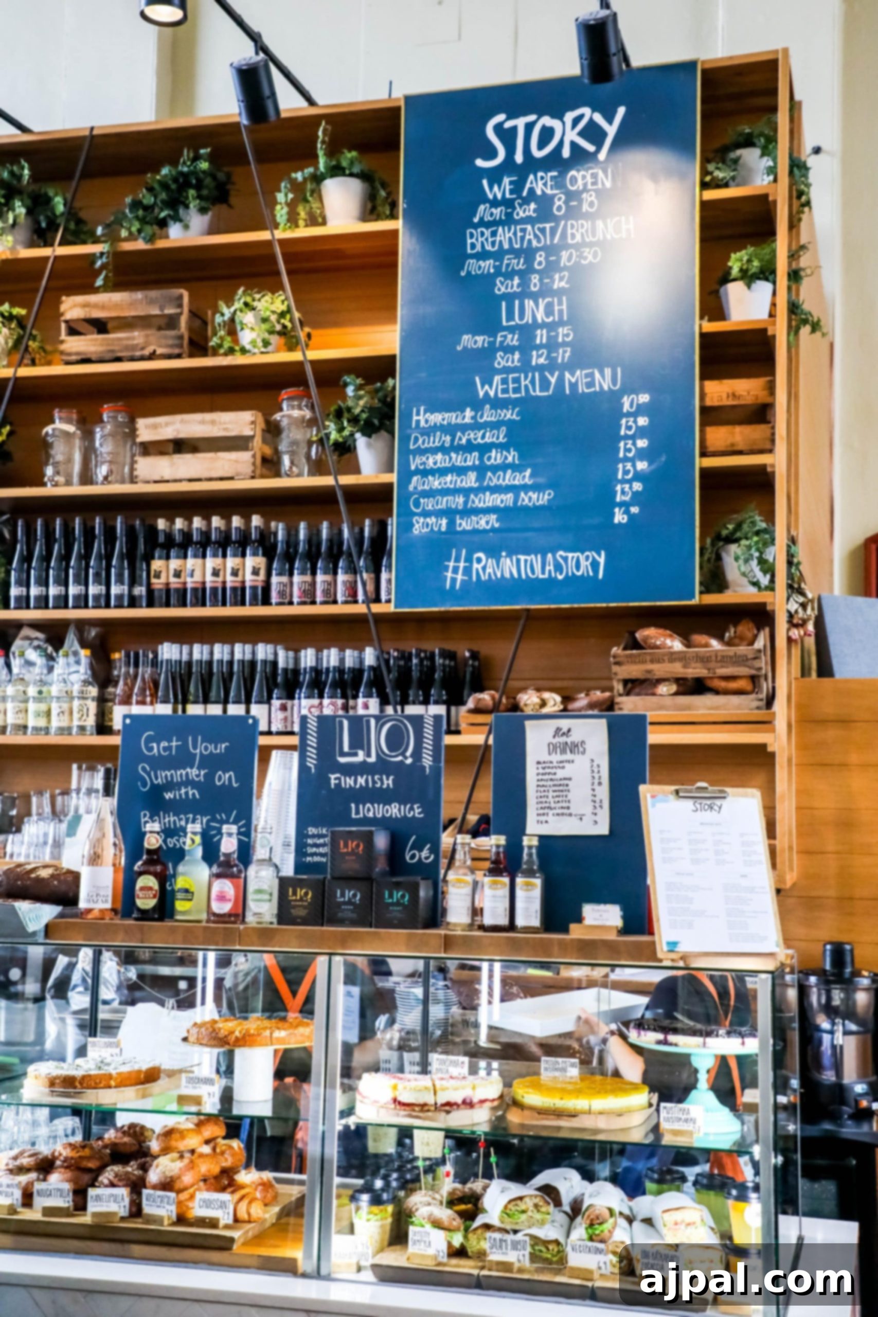 A delectable spread of pastries and baked goods on display at Story Restaurant within Helsinki's Old Market Hall.