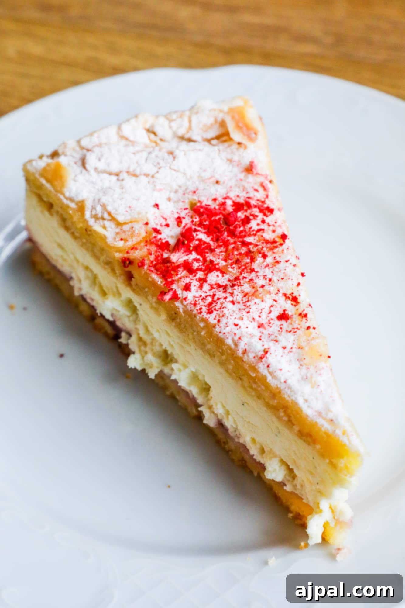 A slice of delicate Brita cake, adorned with fresh berries and cream, on a pristine white plate in Finland.