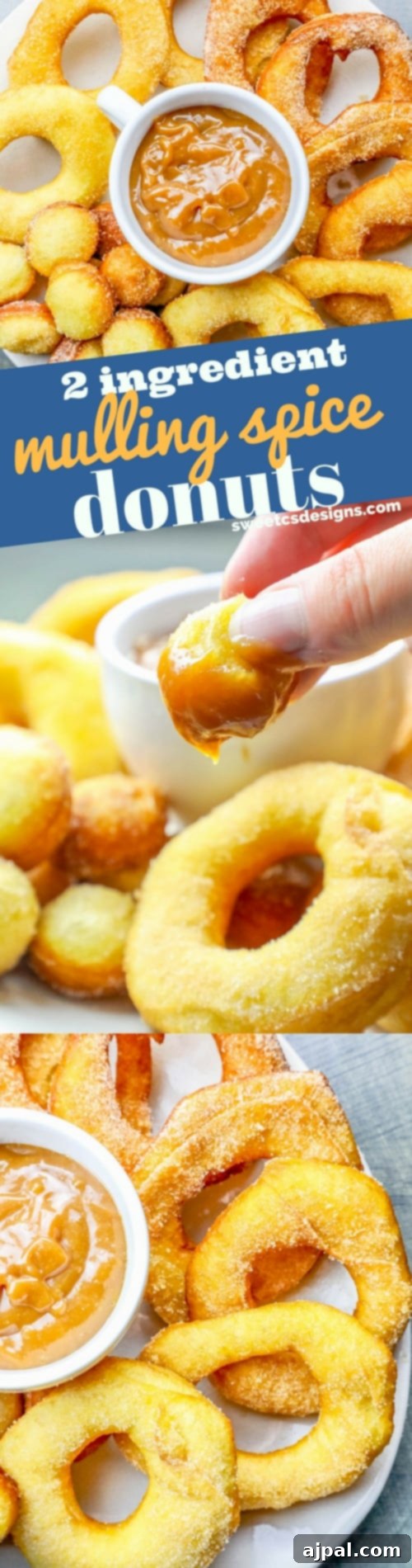 A beautifully presented plate of golden-brown 2-ingredient mulling spiced donuts, showcasing their inviting texture and rich coating, ready to be enjoyed.