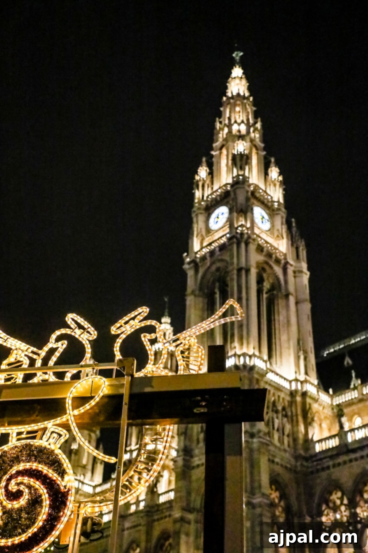 Top 10 Reasons to Explore a Christmas Market 3 A beautiful Christmas Market in Vienna, Austria, illuminated by countless warm, glowing lights, creating a magical evening atmosphere with festive stalls and architecture.