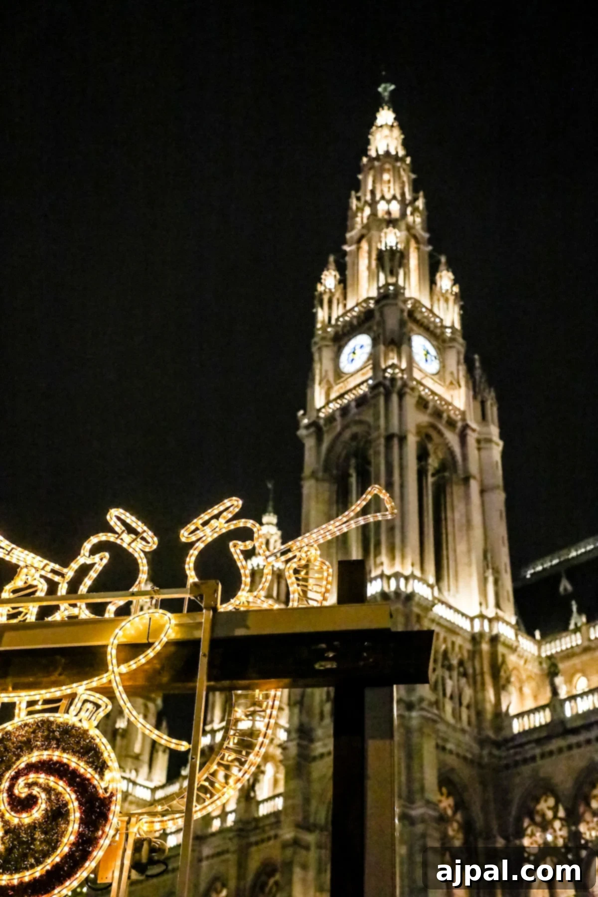 Enchanting Christmas Market in Vienna, Austria, illuminated by thousands of festive lights.