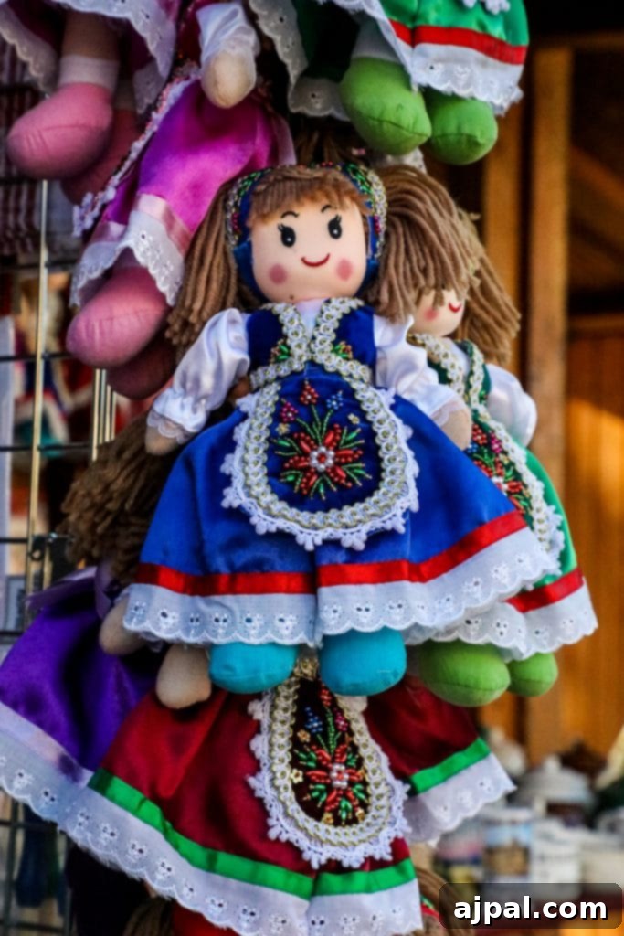 Top 10 Reasons to Explore a Christmas Market 5 A collection of traditional Lithuanian dolls dressed in colorful bohemian attire, meticulously displayed for sale at a vibrant Christmas Market.