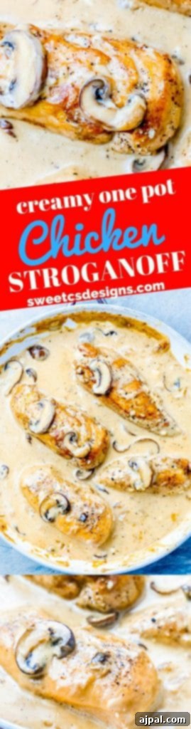 Creamy one pot chicken stroganoff with mushrooms, recipe.