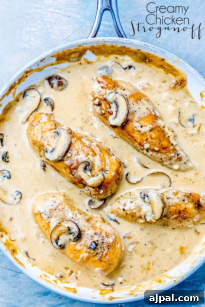 Creamy chicken mushroom fettuccine in a skillet - one pot dinner.