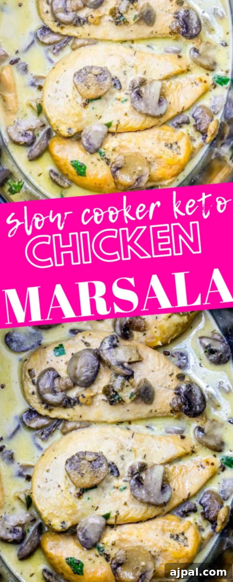 Effortless Slow Cooker Creamy Chicken Marsala 6 Delicious and easy low carb slow cooker keto chicken marsala recipe picture, featuring a rich, creamy sauce with mushrooms and tender chicken.
