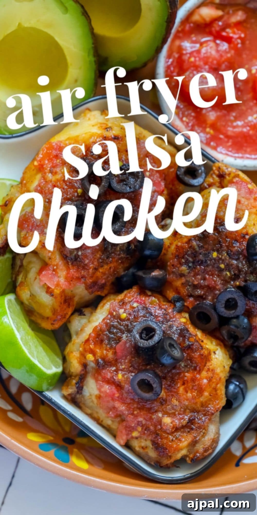 Perfectly crispy and juicy air fryer salsa chicken thighs, ready to be enjoyed as a quick and healthy meal.