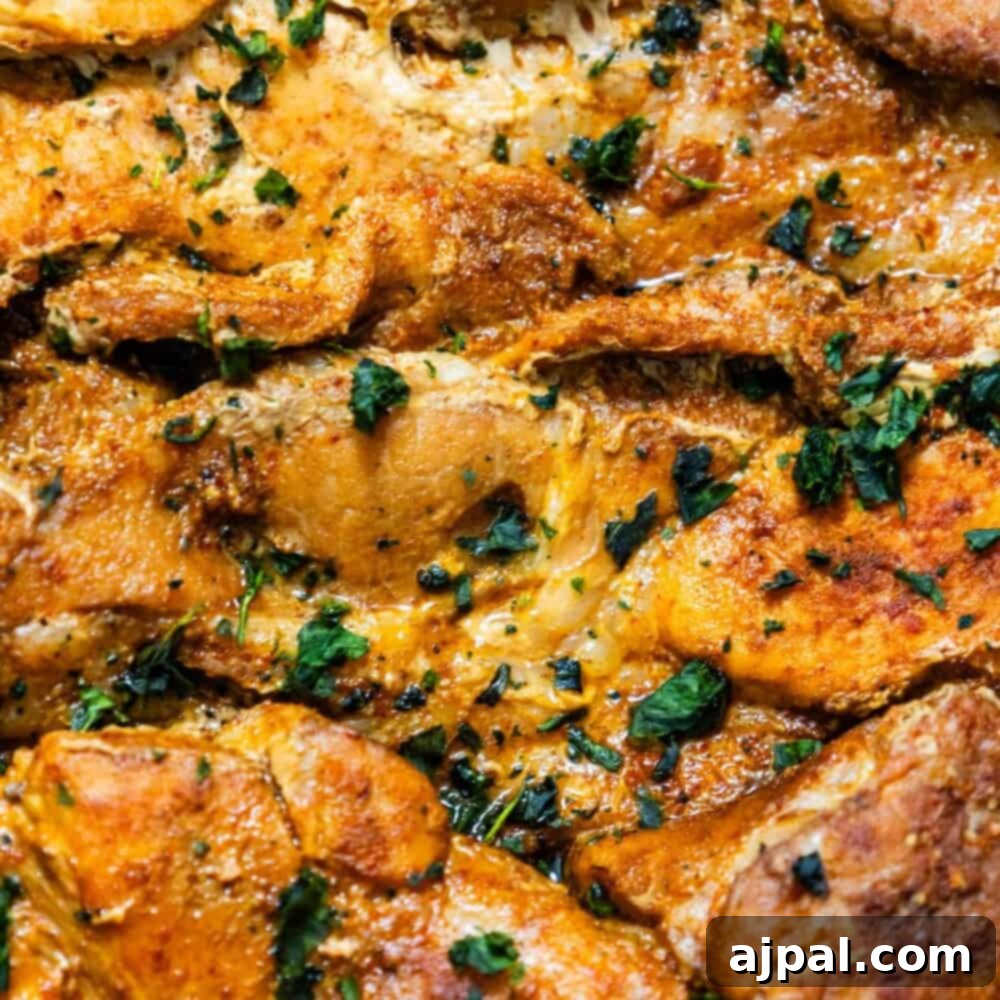 Fall-Apart Tender Crock Pot Pork Steaks 2 A close up of chicken in a casserole dish, alongside an easy Slow Cooker Pork Steaks Recipe.