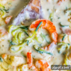Velvet Shrimp Zoodle Alfredo 8 Creamy shrimp and zucchini chowder, perfect for a cozy night in.