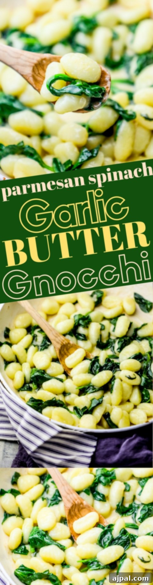 A vibrant close-up of creamy spinach Parmesan gnocchi with visible garlic and butter, tempting the palate with its rich flavors.