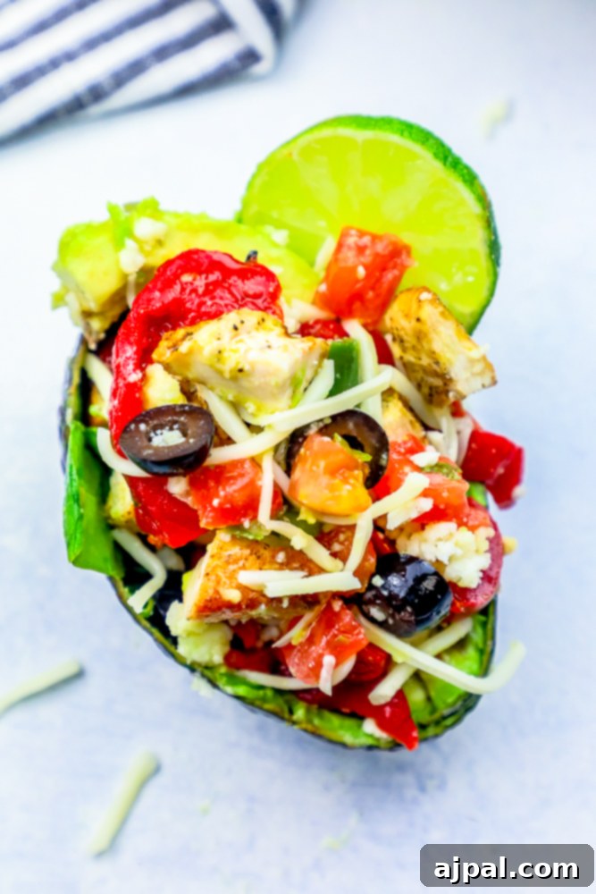 Loaded Cheesy Chicken Taco Salad Avocado Boats 9 img 29225 13