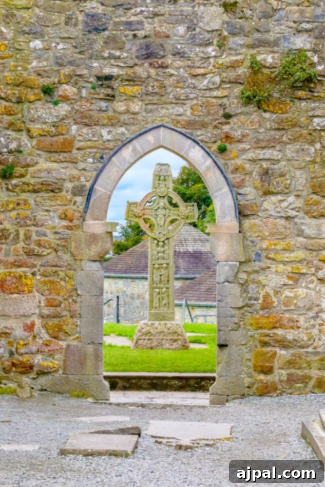 An early Christian site in Athlone, Ireland, featuring a stone archway with a cross.