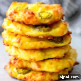 A tempting stack of cheesy biscuits with a fresh jalapeno twist, perfectly golden.