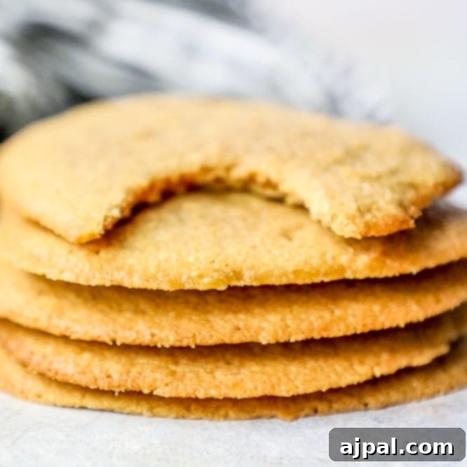 No-Fuss Keto Peanut Butter Cookies 2 Several stacked peanut butter cookies, showcasing their soft, chewy texture.
