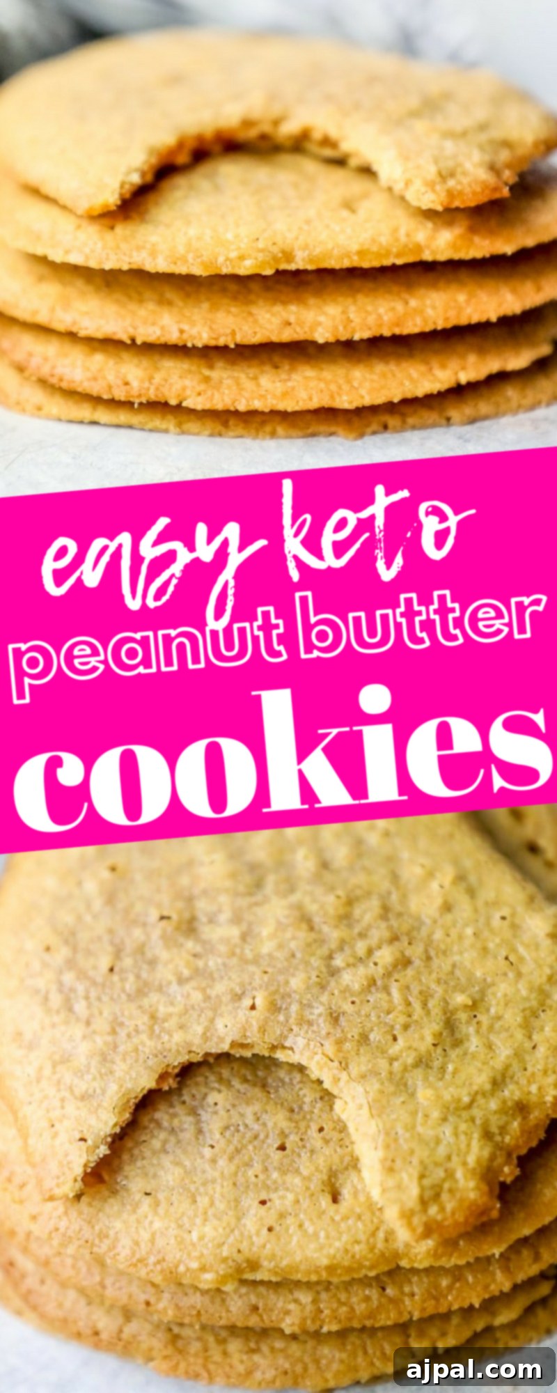 No-Fuss Keto Peanut Butter Cookies 6 A stack of easy keto peanut butter cookies with a bite taken out of them, ready to be enjoyed.
